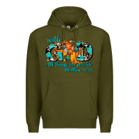 Army Green with god all things are possible. cross Premium Hoodie - AdoDesignShop