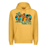 Mustard with god all things are possible. cross Premium Hoodie - AdoDesignShop