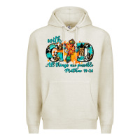 Oatmeal Heather with god all things are possible. cross Premium Hoodie - AdoDesignShop
