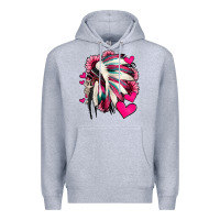 Heather Grey indian headdress with hearts valentine's day Premium Hoodie - Jasminsmagicworld
