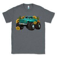 Charcoal Heather monster truck with sunflower western Classic Tee - texasbilliewilder