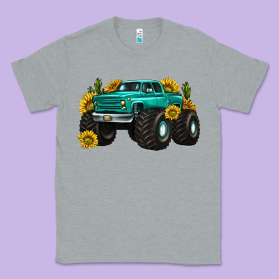 Classic Tee monster truck with sunflower western