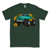 Sports Green monster truck with sunflower western Classic Tee - texasbilliewilder
