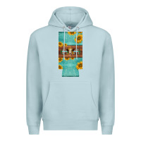 Blue Mist mom hereford cattle sunflowers on tooled leather slim can cooler Premium Hoodie - BarkalooDesign