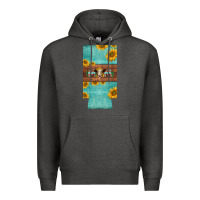 Charcoal Heather mom hereford cattle sunflowers on tooled leather slim can cooler Premium Hoodie - BarkalooDesign