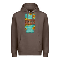 Coffee mom hereford cattle sunflowers on tooled leather slim can cooler Premium Hoodie - BarkalooDesign