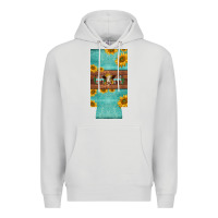 Dove Grey mom hereford cattle sunflowers on tooled leather slim can cooler Premium Hoodie - BarkalooDesign