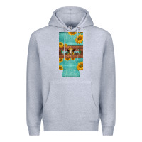 Heather Grey mom hereford cattle sunflowers on tooled leather slim can cooler Premium Hoodie - BarkalooDesign