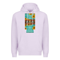 Lilac mom hereford cattle sunflowers on tooled leather slim can cooler Premium Hoodie - BarkalooDesign