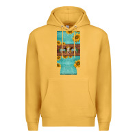 Mustard mom hereford cattle sunflowers on tooled leather slim can cooler Premium Hoodie - BarkalooDesign