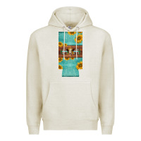 Oatmeal Heather mom hereford cattle sunflowers on tooled leather slim can cooler Premium Hoodie - BarkalooDesign