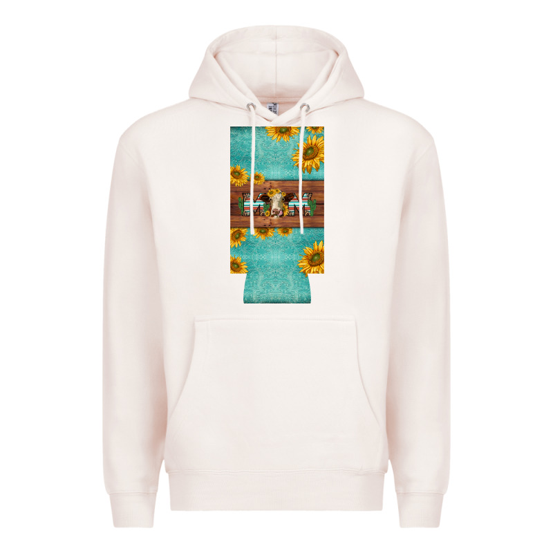 Mom Hereford Cattle Sunflowers On Tooled Leather Slim Can Cooler Premium Hoodie by BarkalooDesign | Teevron