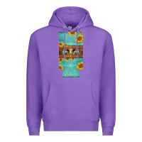 Purple mom hereford cattle sunflowers on tooled leather slim can cooler Premium Hoodie - BarkalooDesign
