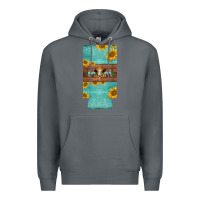 Rock mom hereford cattle sunflowers on tooled leather slim can cooler Premium Hoodie - BarkalooDesign