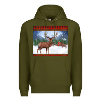 Army Green christmas reindeer red barn country farm christmas Premium Hoodie - BarkalooDesign