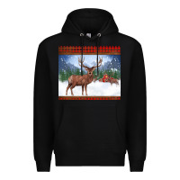 Christmas Reindeer Red Barn Country Farm Christmas Premium Hoodie | Teevron