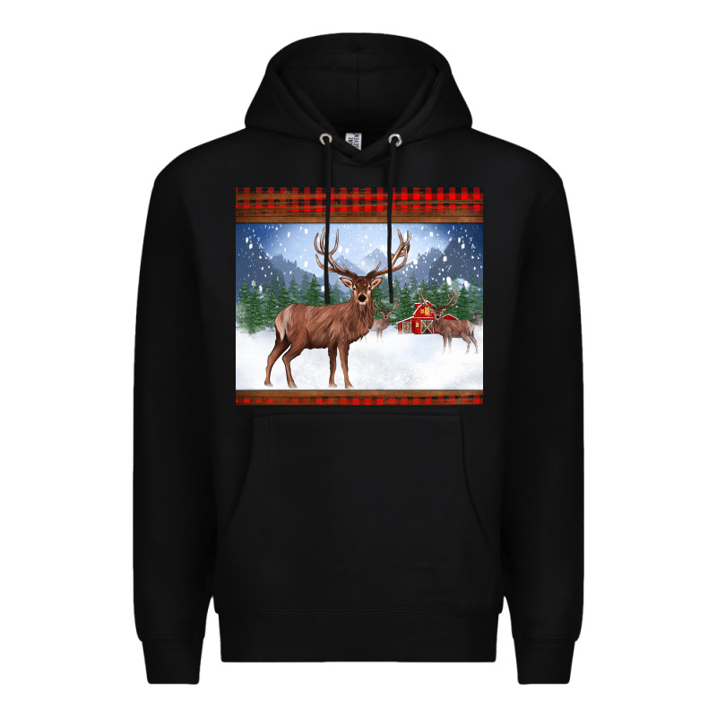 Christmas Reindeer Red Barn Country Farm Christmas Premium Hoodie by BarkalooDesign | Teevron