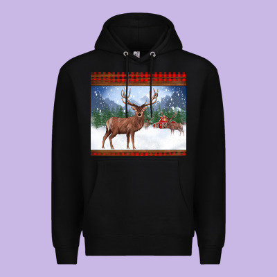 Christmas Reindeer Red Barn Country Farm Christmas Premium Hoodie Designed By Barkaloodesign