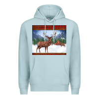 Blue Mist christmas reindeer red barn country farm christmas Premium Hoodie - BarkalooDesign