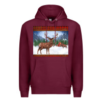 Burgundy christmas reindeer red barn country farm christmas Premium Hoodie - BarkalooDesign