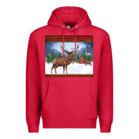 Cardinal christmas reindeer red barn country farm christmas Premium Hoodie - BarkalooDesign