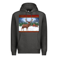 Charcoal Heather christmas reindeer red barn country farm christmas Premium Hoodie - BarkalooDesign