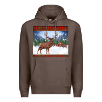Coffee christmas reindeer red barn country farm christmas Premium Hoodie - BarkalooDesign