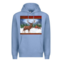Colony Blue christmas reindeer red barn country farm christmas Premium Hoodie - BarkalooDesign