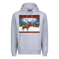 Heather Grey christmas reindeer red barn country farm christmas Premium Hoodie - BarkalooDesign