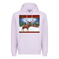 Lilac christmas reindeer red barn country farm christmas Premium Hoodie - BarkalooDesign