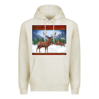 Oatmeal Heather christmas reindeer red barn country farm christmas Premium Hoodie - BarkalooDesign
