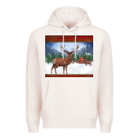 Pale Pink christmas reindeer red barn country farm christmas Premium Hoodie - BarkalooDesign