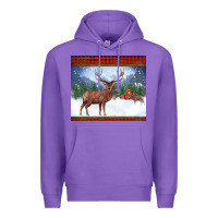 Purple christmas reindeer red barn country farm christmas Premium Hoodie - BarkalooDesign