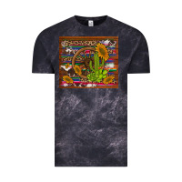 Cloud Black cactus and sunflowers with old wheel serape leopard cowhide background Vintage Tee - Artiststas