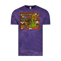 Cloud Purple cactus and sunflowers with old wheel serape leopard cowhide background Vintage Tee - Artiststas