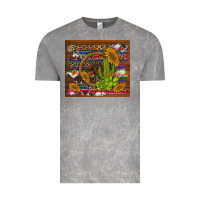 Cloud Rock cactus and sunflowers with old wheel serape leopard cowhide background Vintage Tee - Artiststas