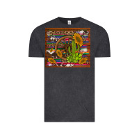Vintage Black cactus and sunflowers with old wheel serape leopard cowhide background Vintage Tee - Artiststas