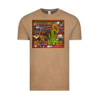 Vintage Coffee cactus and sunflowers with old wheel serape leopard cowhide background Vintage Tee - Artiststas