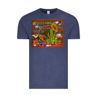 Vintage Denim cactus and sunflowers with old wheel serape leopard cowhide background Vintage Tee - Artiststas
