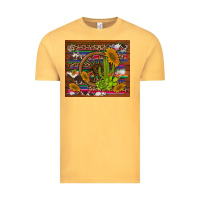 Vintage Mustard cactus and sunflowers with old wheel serape leopard cowhide background Vintage Tee - Artiststas