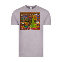 Vintage Zinc cactus and sunflowers with old wheel serape leopard cowhide background Vintage Tee - Artiststas