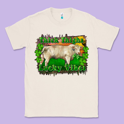 Classic Tee Thick Thighs Lucky Vibes Charolais Bull