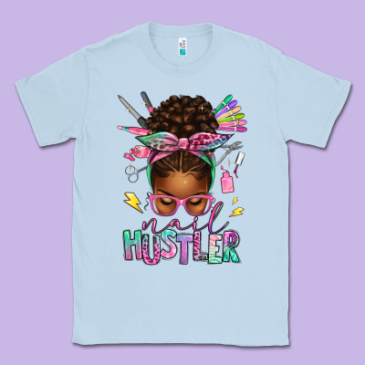 Classic Tee nail hustler afro messy bun