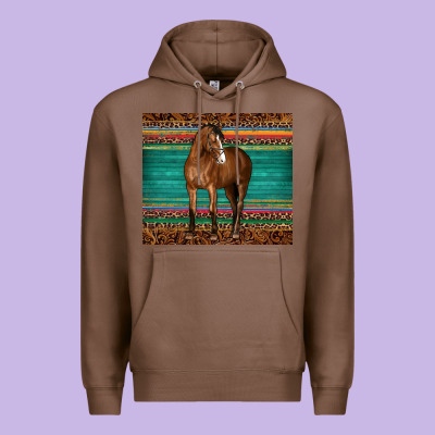 Western Horse Serape  Leather Leopard Premium Hoodie Designed By Barkaloodesign