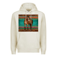 Oatmeal Heather western horse serape  leather leopard Premium Hoodie - BarkalooDesign