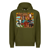 Army Green Farm Animals On An Old Wagon Premium Hoodie - LillyAllenDesigns