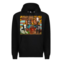Black Farm Animals On An Old Wagon Premium Hoodie - LillyAllenDesigns