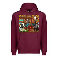Burgundy Farm Animals On An Old Wagon Premium Hoodie - LillyAllenDesigns