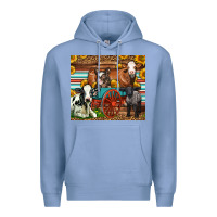 Colony Blue Farm Animals On An Old Wagon Premium Hoodie - LillyAllenDesigns
