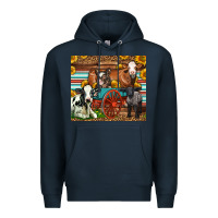 Navy Farm Animals On An Old Wagon Premium Hoodie - LillyAllenDesigns